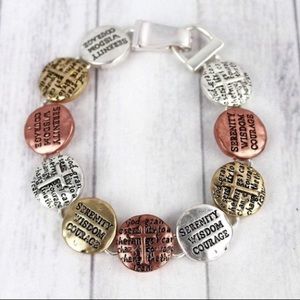 “SERENITY WISDOM COURAGE” Disk Worn Tri-Tone Magnetic Bracelet